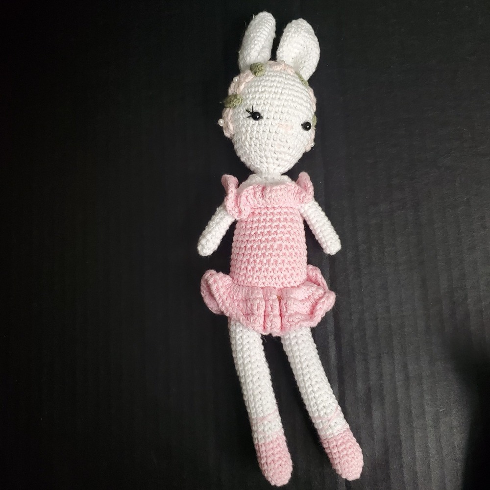 Amigurumi crochet Ballerina Bunny Rabbit Girl 12" Tall Skinny Plush W/Pink Dress